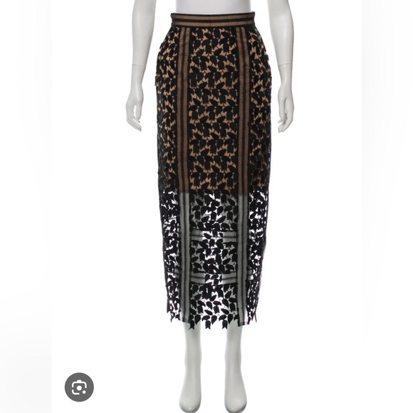 Self-Portrait Black and Brown Lace Midi Skirt - Picture 3 of 6